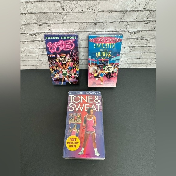 Richard Simmons VHS Tapes Tone & Sweat Sweatin' to Oldies 2/3 Tonin' Cord NIB - Picture 1 of 9